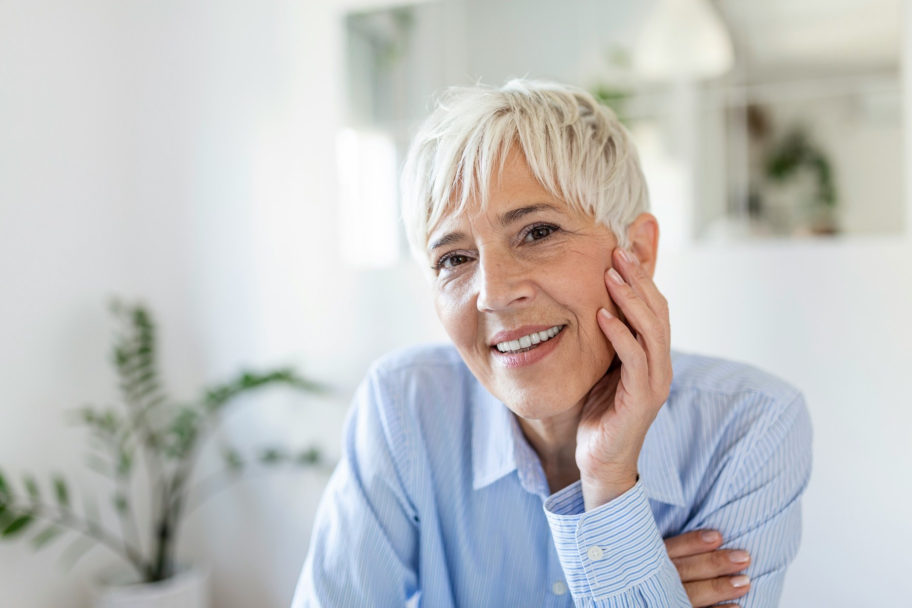 smiling woman dental implants